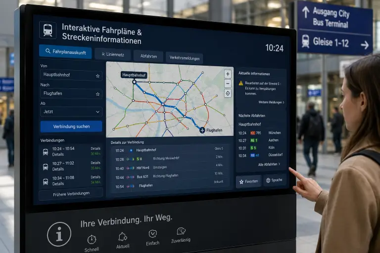 Moderne Bahnhofs Informationskiosk in Betrieb